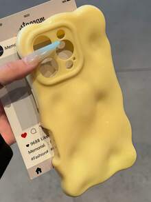 可爱不对称波浪图案新奇手机壳，纯色糖果色3D立方体波浪图案软壳，兼容 17 Pro Max、17 Pro、17 Air、17、16、15、13 Pro Max、11、12、14 Pro Max，可爱马卡龙光泽防震手机壳，春季粉彩生日礼物 - 黃色 - 查看 4