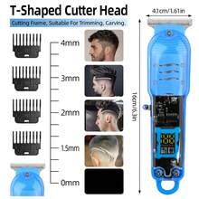 Professional Smart LCD Hair Clipper Transparent Cordless Electric Shaver For Men - 藍色 - 查看 5