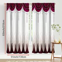 2pcs Elegant Red & White Art Deco Curtains - Durable 100% Polyester Fabric With Decorative Border, Light-Filtering For Living Room, Bedroom, Kitchen, Bathroom Decor (Rod Not Included), Kitchen Window Treatment | Decorative Curtains | Easyinstall Curtains, Curtains For Living Room