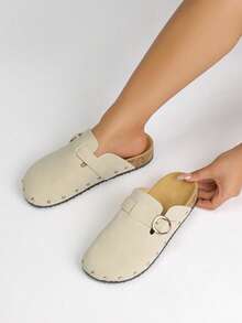 Sandálias femininas rasteiras, mules confortáveis e minimalistas, para lazer e viagens casuais - Damasco Branco - Ver 5