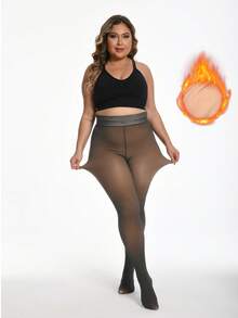 1pc 200g Sexy Semi-Sheer Pantyhose For Women, Multiple Colors Choice Leggings, Autumn Winter Business Sexy Pantyhose, Large Leggings, Fleece Lined Pantyhose, Warm Bottoms (For 0-15°C) - Da đen trong suốt - Xem 2