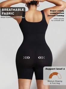 1pc Women Plus Size Seamless Shapewear Jumpsuit, Cinched Waist, Body-Shaping, Chest-Support, Tummy-Control, For Summer
