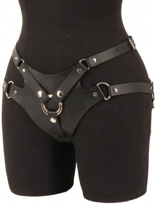 1pc Fashionable Women's Black Leather O-Shaped Design Belt Tassel Chain Underwear Accessories