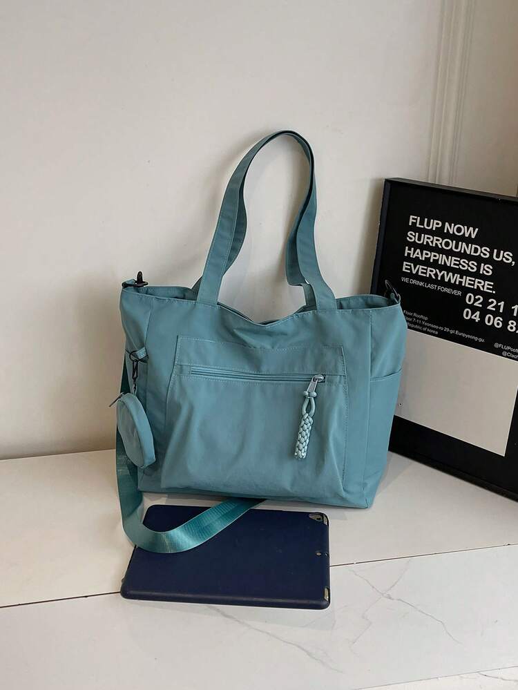 休闲大容量托特包，简约百搭单肩包，适合学生、通勤 - 藍色 - 查看 7