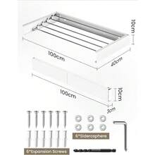 Wall Mounted Clothes Airer Retractable Foldaway Laundry Clothes Drying Rack 30kg Capacity With 5 Rods For Indoor Outdoor Saving Space - 100 cm x 40 cm x 10cm - View 3