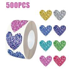 500 Stickers/Roll Heart-Shaped Sealing Stickers Shiny Holographic Laser Star-Shaped Thank You Decorative Adhesive Stickers Labels - C312B (Laser Print) - View 2