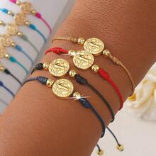 SHINUS BOHO 1pc Vintage Style Metal Virgin Mary Pendant Braided Bracelet Set, Religious Blessing Jewelry For Women