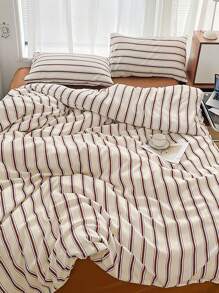 3 件套 100% 涤纶复古条纹羽绒被套套装，2 个枕套 + 1 个羽绒被套（无床单）