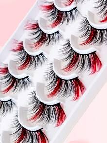 10 Pares de Cílios Coloridos A20-2 [Vermelho], Cílios Postiços de Pêlo Falso Semelhante a Vison Macio em Formato de Olho de Gato, Alongam o Canto Externo, Ampliam os Olhos, Adequados para Festivais, Férias, Encontros e Outras Ocasiões Cílios em Tiras, Cílios, Cílios Postiços, Cílios Falsos
