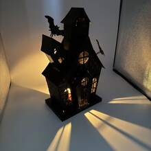 1 PC Gothic Haunted House Candle Holder - Cast Iron Halloween Desk Decor For Indoor/Outdoor Use, Spooky Manor Centerpiece For Eerie Party Ambiance. Perfect Halloween Gift Idea, Durable Haunted Mansion Theme Decoration.No Candles