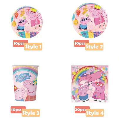  Peppa Pig Birthday Party Theme Pink Piglet Paper Plates, Paper Plates, Cups, Tissues, Birthday, Wedding, Party, Disposable C, Decorative Items.