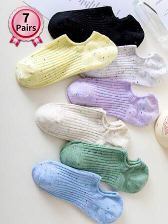 Korean Style Women's Short Socks, Thin Shallow Mouth Boat Socks, Non-Slip, Colorful Invisible Socks For Summer