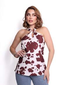 Duna Women's Basic Twist Front And Back Tank Top - Chocolate Brown - View 2