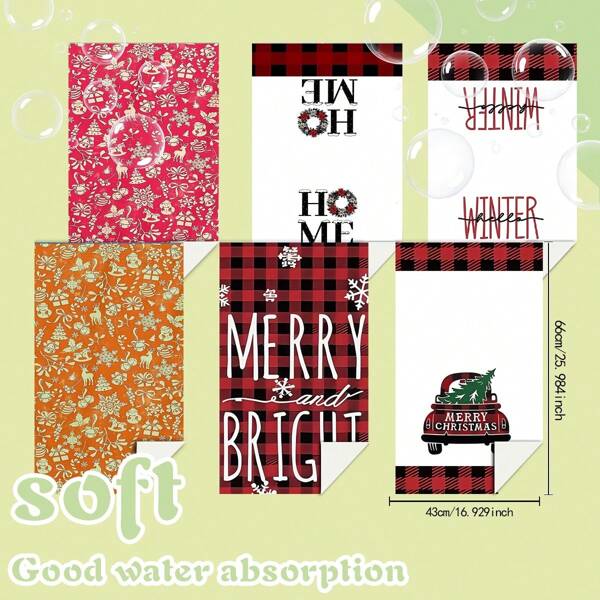 2pcs/4pcs/6pcs Holiday Christmas Kitchen Towels - Soft Polyester Hand Towels And Dish Cloths With Snowman, Snowflake, Reindeer And Christmas Tree Patterns, Red And Black Plaid Borders, Ideal For Holiday Decor And Daily Use, Perfect Christmas Gift For Bathroom Kitchen Decor