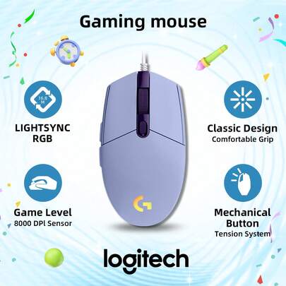Logitech G102 Light Sync Wired Gaming Mouse With RGB Lighting, Gaming Grade Sensor, 8000 Dpi Light Weight For PC Laptop Gamer