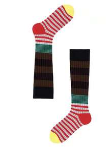 1 Paar/2 Paar Damen Farbblock gestreifte Kniestrümpfe, Retro-Ästhetik Socken, Mode Schlankheits-Socken für Frühling & Herbst, Y2K, gemütlich - Verschiedenfarbig - Übersicht 14