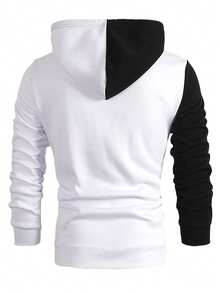 Men's Color Block Sweatshirt With Thermal Lined For Autumn/Winter - Black and White - View 7