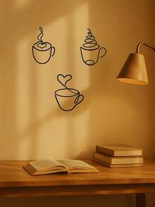 CIF BUY 奢华黑色金属咖啡杯壁饰（1件/3件套）——现代图形雕塑，适合咖啡爱好者的家居。提升任何客厅或餐厅的格调，适用于现代家居装饰、家居装饰、房间装饰。 - 彩色 - 查看 7