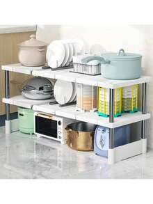 Estante organizador fregadero oculto ajustable expandible cocina multiusos,gabinete de almacenamiento debajo del fregadero,organizador de plástico multinivel de pie para baño - Blanco - Ver 6