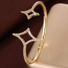 1 件简约镂空四角星设计方晶锆石女士可调节戒指 - 彩色 - 查看 14