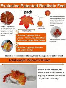 2pcs/1pc-Autumn Lights Thanksgiving Autumn Decoration,Thanksgiving Decorative Maple Leaf Pumpkin Lantern,Lighting Autumn Garland 10LED Autumn Leaf Garland String Lights Plug-In Maple Leaf Lights Autumn Harvest Halloween Decoration Indoor Qutdoor Holiday Home Decoration