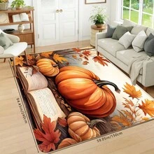 1 pieza Felpudo festivo con estampado de calabaza creativa de Acción de Gracias, hojas caídas y libros, de material suave antideslizante y absorbente lavable, para decorar la entrada del hogar durante las fiestas, adecuado para sala de estar, dormitorio, cocina, lavandería y baño