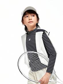 Annil Children's Clothing: Girls, Girls, Boys, Boys, Adults, Teenagers, Mid-Neck Long-Sleeved Knitted Sweaters, Letter-Printed Antibacterial Striped T-Shirts, Autumn - Black - View 2