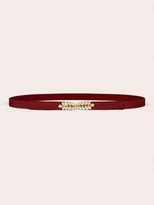 1pc Leaf Decor Elastic Waist Belt - Burgundy - View 3