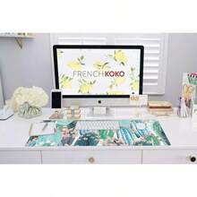 French KOKO Desk, Large Desk Pad Large Mouse Pad Cute Desk Accessories Home Office Essentials XL Desk Desk Pad Keyboard Mouse Desk Pads On Top Of Desks Computer Pink Floral Women Girls - Cute Cactus - 查看 8