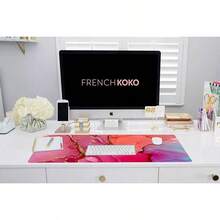 French KOKO Desk, Large Desk Pad Large Mouse Pad Cute Desk Accessories Home Office Essentials XL Desk Desk Pad Keyboard Mouse Desk Pads On Top Of Desks Computer Pink Floral Women Girls - 大理石粉紅色 - 查看 5