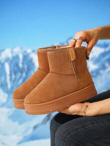 Bottes de neige à fermeture éclair latérale pour femmes pour l'extérieur en hiver