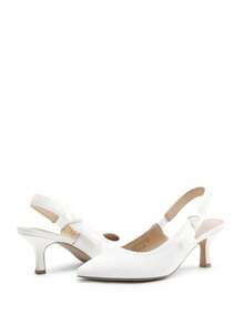 Women's Slingback Kitten Heel Pumps Pointed Toe Bow Elegant Sexy Wedding Dress Shoes - trắng - Xem 5