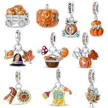 一套镀银丰收季吊坠套装，包括2件秋季向日葵吊坠、秋季花束吊坠、秋日印象吊坠、丰收季吊坠、丰收季南瓜珠、农场南瓜堆珠、快乐南瓜车吊坠、小刺猬南瓜吊坠，以及3件感恩节吊坠套装，适合DIY制作手链和项链，也可作为情侣珠宝礼物。 - 彩色 - 查看 1