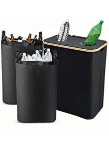 140 Liter High Capacity Recycling Bin (With Lid), Room Garbage Can, Kitchen Trash Can, 37 Gallon Collapsible Indoor Trash Can (With 2 Reusable Trash Bags), Indoor Bottle Recycling Bin, Used For Collecting Glass, Paper, Plastic And Metal Bottles