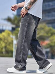 直筒棉质水洗牛仔裤，百搭阔腿水洗牛仔裤，宽松直筒牛仔裤，情侣款