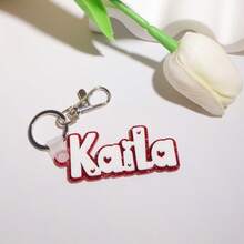 Chaveiro com nome personalizado em acrílico para mochila, bolsa de fraldas, lancheira, presente para mulheres, família e meninas. Colorido, fofo, adorável, divertido, kawaii, Y2K, estiloso, unissex, casual, personalizado, único, sob medida. Presente ideal para ele, para ela, namorado, namorada, família, amigos, material escolar, para adolescentes, alunos do ensino fundamental, ensino médio, universitários, calouros, veteranos, estudantes dos primeiros anos. Delicado, romântico, utilitário e chique. - prateado - Ver 23