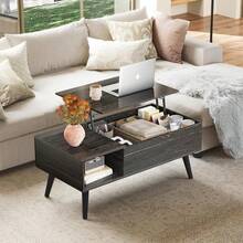 Rustic Style Furniture Table 39" Lift Top Coffee Table With Storage Shelf Hidden Compartment Living Room Center Table Small Dining Table Space-Saving Organizer - Black Oak - 查看 1