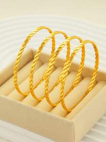 4pcs Fashionable Gold-Plated Twisted Rope Bracelets, Delicate Pattern Twisted Rope Bracelets, Suitable For Women's Daily Wear, Holiday Accessories - Yellow Gold - View 2