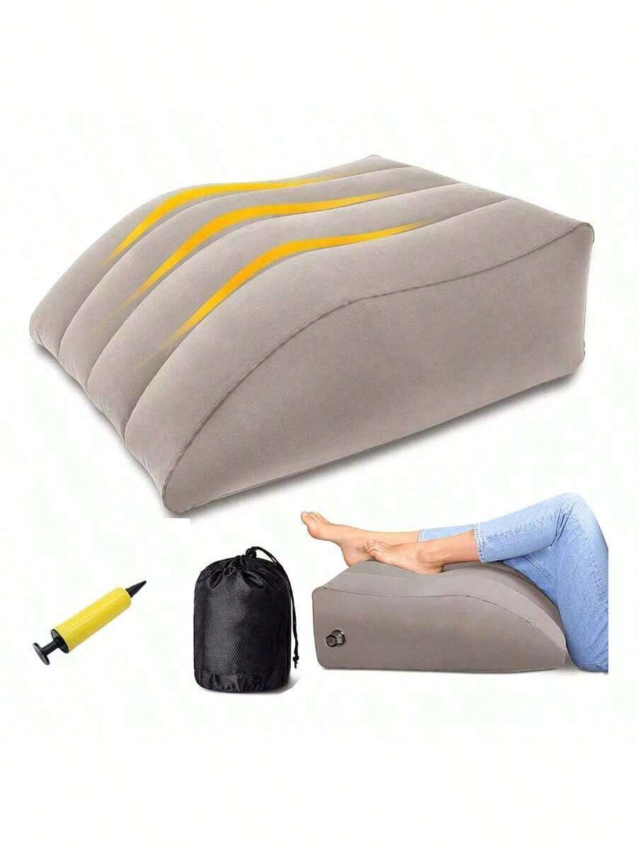 HALMAN 1 pieza Cojín de soporte inflable para alivio de piernas y rodillas, Almohada elevadora de piernas, Almohada en cuña que eleva suavemente las piernas para relajar los músculos y aliviar la hinchazón, Almohada en cuña inflable para dormir, Almohada portátil para piernas, Accesorios esenciales para ejercicio, campamento, vacaciones, accesorios de viaje, máscara para dormir, máscara para los ojos - Gris Claro - Ver 1