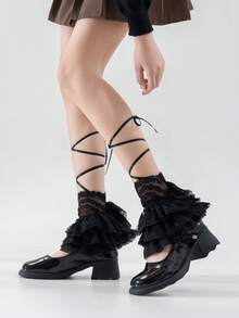 1 par de calentadores de piernas con lazo de encaje para mujeres, diseño de lazo de cinta de unicolor, versátil, para primavera/verano Y2K - Unitalla - Ver 14