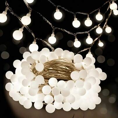 Battery Box Small White Ball Light String 1.5M10LED/3M20LED/6M40LED/10M80LED Bubble Ball Fairy Light String Warm White Fairy Light Wedding Birthday Party Christmas Outdoor Garland Camping Atmosphere Decoration