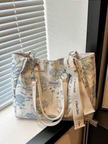 1 件简约大容量复古手提包，配有免费丝带配饰，波西米亚风格沙滩手提包镂空手提包大容量休闲风格沙滩包购物女士休闲沙滩包大容量手提包时尚手提包户外旅行包