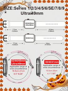 1pc Halloween Orange Pumpkin & Black Ghost Soft Elastic Breathable Comfortable Wristband Replacement Watch Band Compatible With Samsung, Garmin, Honor Smartwatches, Apple Watch 38mm 40mm 41mm 45mm 44mm 42mm 49mm, Fashionable Casual Multi-Color Silicone Watch Band Compatible With Apple Watch Ultra Series SE/10/9/8/7/6/5/4/3/2/1, 1pc Colorful Flower Soft Elastic Breathable Comfortable Wristband Replacement Watch Band Compatible With Apple Watch