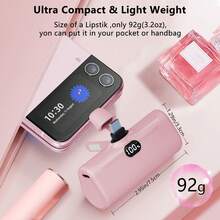 Tương thích với I-Phone16/15, Bộ sạc di động USB C nhỏ gọn, Pin dự phòng mini siêu nhỏ gọn 5000mAh tích hợp chân đế điện thoại và đèn LED, Bộ pin có màn hình LCD PD15W dùng khi đi du lịch, Tương thích với I-Phone16/15 và điện thoại Android Type-C Thích hợp cho kỳ nghỉ hè, du lịch/cắm trại ngoài trời và nguồn điện dự phòng khẩn cấp Quà tặng cho gia đình, bạn bè, màn hình hiển thị nguồn điện sinh nhật - Hồng - Xem 2