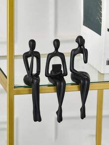 3件套黑色思想者雕像家居装饰，现代抽象艺术雕塑装饰配件，适用于咖啡桌、电视柜、书桌、书架（黑色） - 彩色 - 查看 5