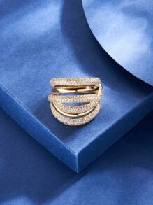 1pc Copper Material Luxurious & Sparkling Unisex Wide Face Ring - Yellow Gold - View 12