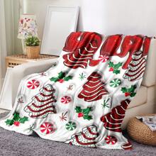 Weihnachts-Cartoon-Weihnachtsbaum bedruckte Decke - Weicher Flanell Cartoon-Muster, geeignet für Strand, Sofa, Bett, Auto