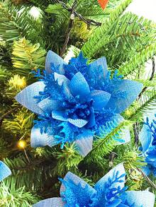 10pcs/20pcs/1pc Shiny Double Layer Poinsettia Artificial Christmas Flowers With Clips, Suitable For Christmas, New Year, Wedding Party, Wreath, Staircase, Window, Fireplace, Christmas Tree Decoration, Poinsettia Christmas Tree Ornaments, Christmas Decorations, Glitter Artificial Poinsettia, DIY Wreath, Home Decor, Wedding Party, Christmas Gift Decoration, Christmas Ornaments, Holiday Party Decor, Christmas Room Decor - Blue - View 4