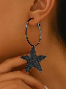 1 对波西米亚风格度假贝壳、海螺、人造珍珠、海星形吊坠耳环，夸张的金属设计，适合日常佩戴、街头风格、海滩派对