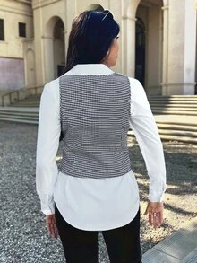 EMERY ROSE Áo sơ mi họa tiết răng sói mùa thu dành cho nữ - Đen và trắng - Xem 5